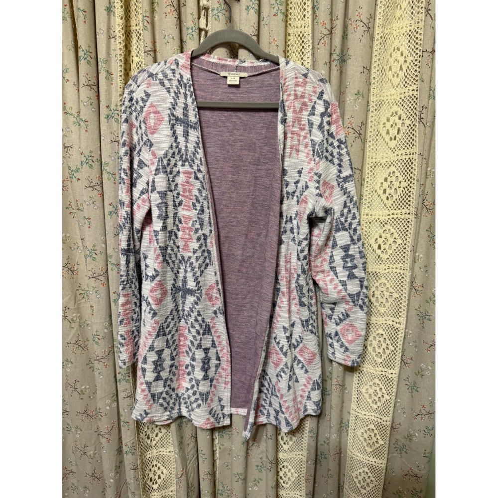 Ariat Southwestern Aztec Open Front Cardigan Pink Blue Size Large